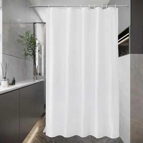 EurCross Duschvorhang 120 x 200 cm, weiß, wasserdicht und waschbar mit 8 Ringen