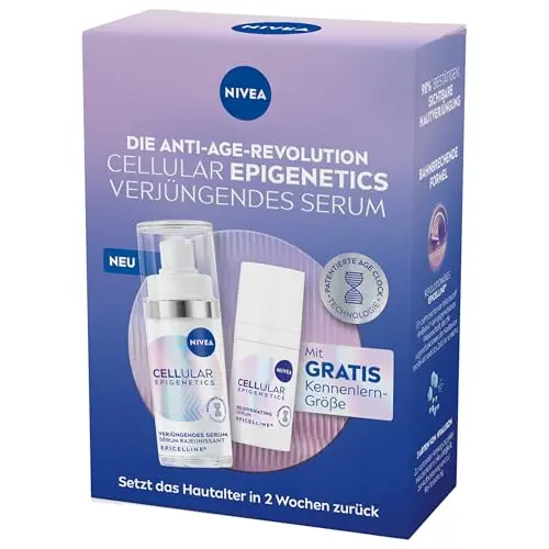 NIVEA CELLULAR Verjüngendes Serum Gesichtspflege Set mit Hyaluronsäure, Originalgröße (30 ml) & Probiergröße (15 ml)