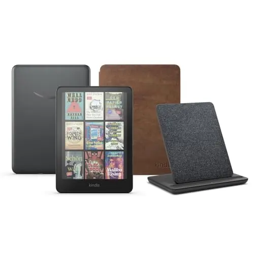 Kindle Colorsoft Signature Edition (32 GB) ohne Werbung mit Premium-Lederhülle und kabelloser Ladestation