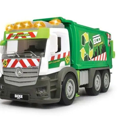 Dickie Toys Action Truck Müllauto mit Sound und Warnlicht für Kinder ab 3 Jahren, Grün/Weiß