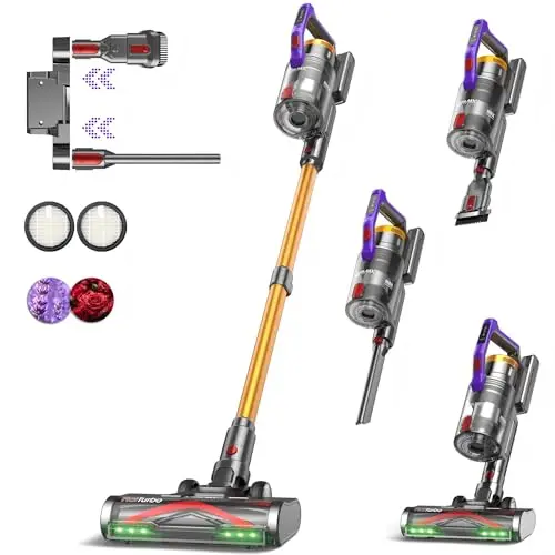 KIPMAX Akku Staubsauger kabellos, 70 Min., 1.5L, mit Display, Anti-Tangle-Bürste, 7-Schicht-Filter, Duftplatten, selbststehend für Teppiche, Tierhaar und Hartböden