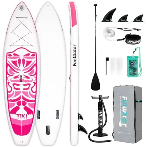 FunWater Aufblasbares SUP Paddleboard für Erwachsene mit verstellbarem Paddel, Pumpe, Rucksack und Leine