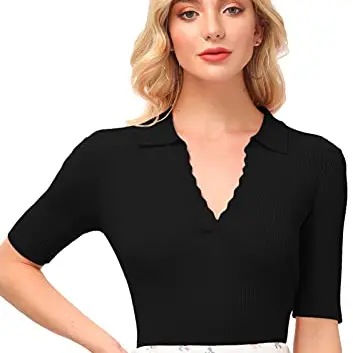 Kate Kasin Damen V-Ausschnitt Kurzarm Pullover - Schwarz, Größe S