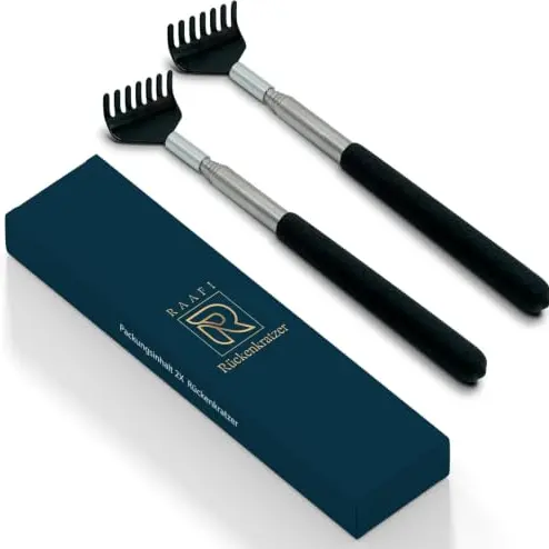 RAAFI 2er-Pack Rückenkratzer gegen Juckreiz, Edelstahl, ausziehbar 20-68 cm mit gepolstertem Griff