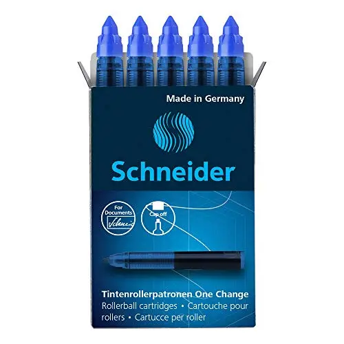 Schneider Rollerpatrone One Change, 5 Stück, dokumentenecht, nicht löschbar, blau