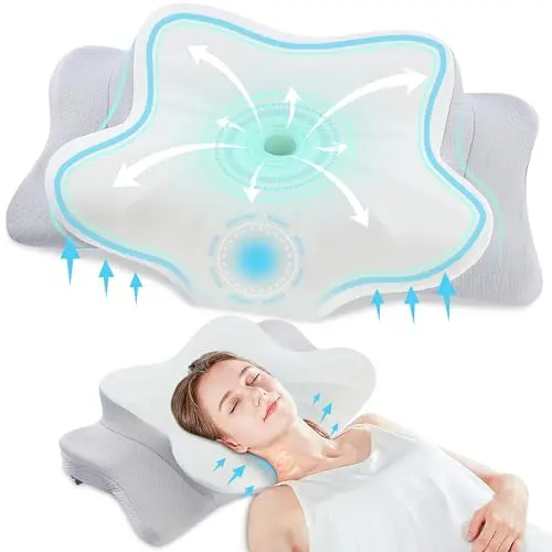 DONAMA Memory Foam Nackenkissen mit 2 Höhen, ergonomisch, atmungsaktiv, kühlend, 6-Zonen-Kontur, Nackenstütze für alle Schlafarten