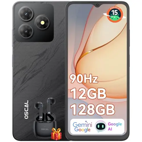 OSCAL Flat 2 Smartphone ohne Vertrag, 12GB+128GB, 6.56'' HD+, 13MP Kamera, 5000mAh, Dual SIM, 2 Jahre Garantie