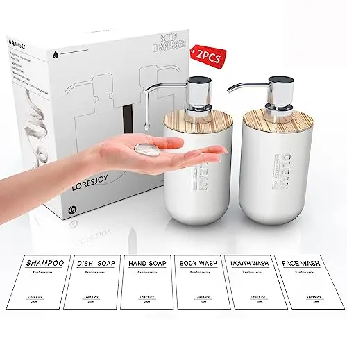 LORESJOR Set Seifenspender & Spülmittelspender - 2 Pumpspender mit 6 Etiketten, ideal für Küche