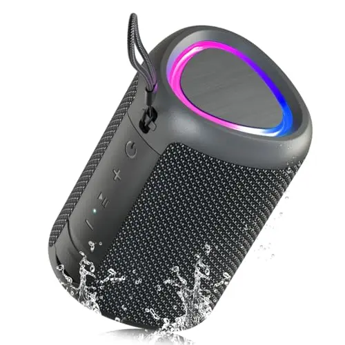 UOHHBOE Bluetooth Lautsprecher - Kleine Musikbox mit TWS Modus, RGB Licht und 15 Stunden Spielzeit, IPX5 wasserdicht