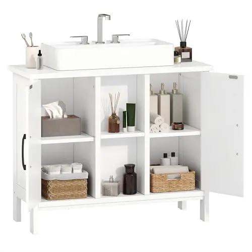 YITAHOME Waschbeckenunterschrank mit 2 Schrankelementen und offenen Regalen, 70 cm breit, Weiß