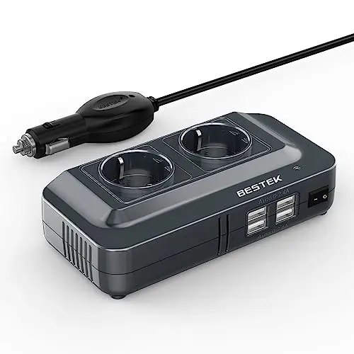 BESTEK 200W 12V auf 230V Wechselrichter mit 2 Steckdosen und 4 USB Anschlüssen