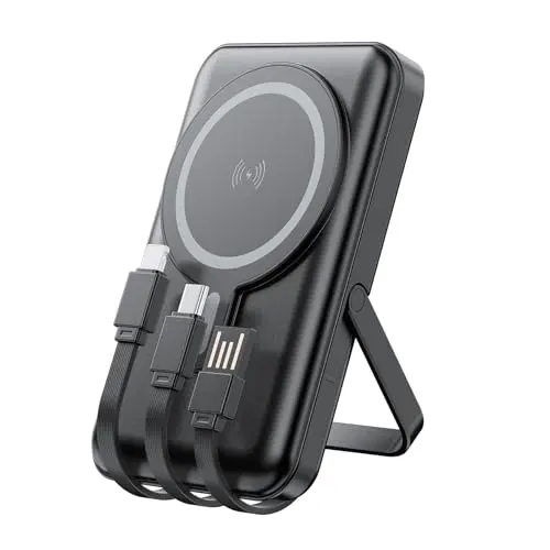 MagSafe Powerbank 10000 mAh mit Ständer und 3 integrierten Kabeln für iPhone 12-17
