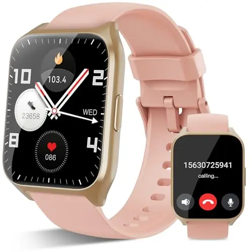 aycy Smartwatch für Damen und Herren, 1.85" Touchscreen, IP68 wasserdicht, Fitnessuhr mit Schrittzähler und Schlafmonitor, rosa