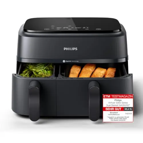 Philips Airfryer Dual Basket 3000 Serie, 9 L, Schwarz