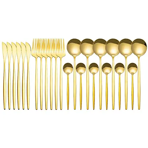 Aboiledy 24-teiliges Besteckset in Gold für 6 Personen - Edelstahl Küchenutensilien