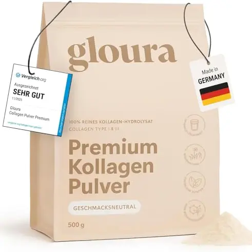 Gloura Premium Kollagen Pulver 500g – 100% reines Collagen Hydrolysat Typ 1 & 3, bioaktiv, geschmacksneutral, frei von Zusätzen
