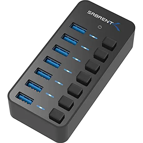 SABRENT 7-Port USB Hub mit Netzteil und Schaltern für PS5, PC, Laptop, MacBook