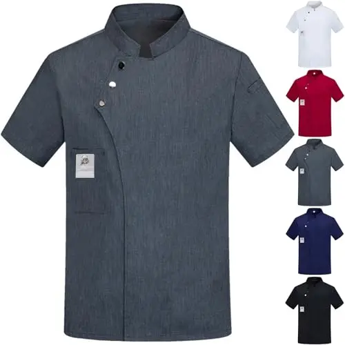 Kochjacke Herren Kurzarm Unisex Atmungsaktive Kochuniform für Restaurant und Bäcker