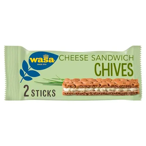 Wasa Sandwich Cheese & Chives - Knäckebrot-Snack aus Roggenvollkorn mit Käse-Schnittlauch-Füllung, 24x37g