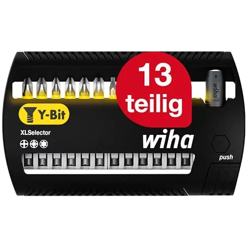 Wiha Bit Set XLSelector Y-Bit 13-tlg. 50 mm PH, Pozidriv, TORX 1/4" E6,3 I magnetischer Bithalter I Impact- & Schlagschrauber geeignet