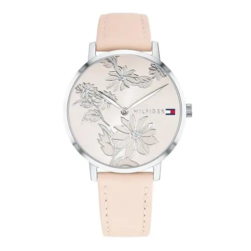 Tommy Hilfiger Damenuhr mit rotem Lederarmband, Quarzwerk
