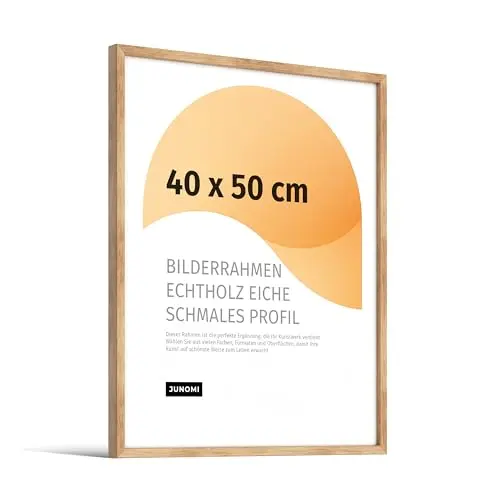 JUNOMI® Premium Bilderrahmen Eiche 40 x 50 cm | Echtholzrahmen mit bruchsicherem Glas