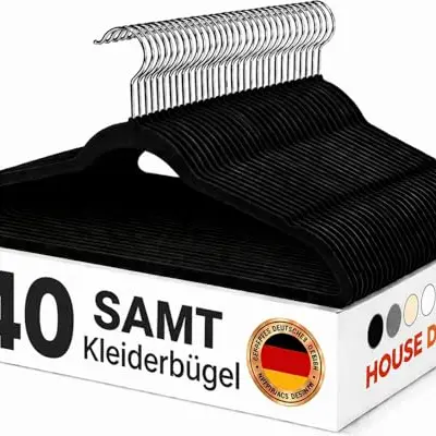 40 Samtbügel, rutschfest, schmal, drehbarer Haken, bruchsicher, fusselfrei – ideal für Anzüge, Hemden & Mäntel, Schwarz