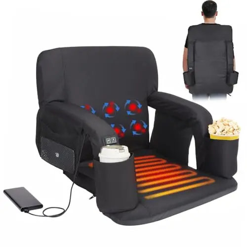 Beheizbares Sitzkissen mit Rückenlehne, 25 Zoll, für Outdoor und Camping, mit Massagefunktion und Schultergurten