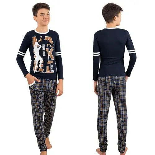 LOREZA Jungen Pyjama Set aus Baumwolle - Zweiteiliger Schlafanzug (128-134, 8-9 Jahre)