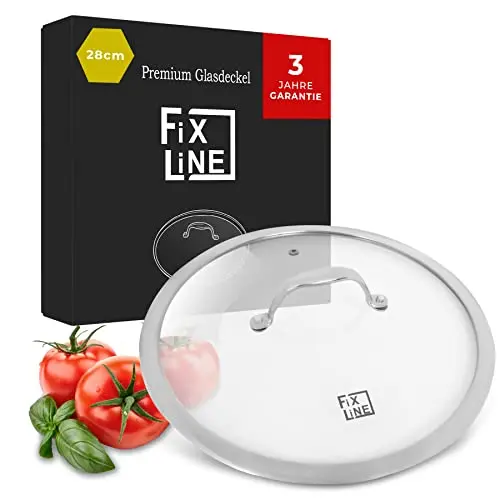 FIXLINE® Glasdeckel 28 cm – Universeller Topf- und Pfannendeckel aus gehärtetem Glas – Spülmaschinengeeignet