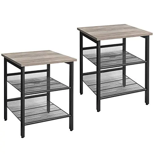 VASAGLE Nachttische, 2er-Set Beistelltische im Industrie-Design, Greige-schwarz, für Wohnzimmer und Schlafzimmer