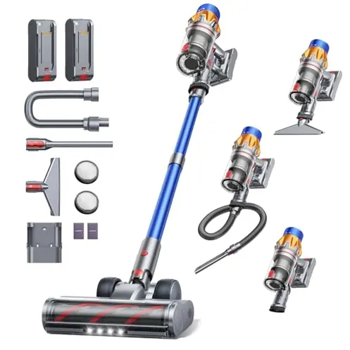 Fieety Akku Staubsauger mit 2 Akkus, kabellos, 130 Min Laufzeit, 50 Kpa, 600 W, Aromatherapie, Wandhalterung, 1,5 m Schlauch