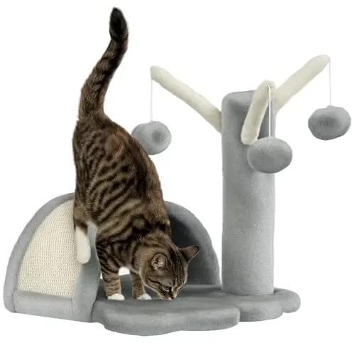 PawHut Kratzbaum 40 cm mit Höhle und Spielball für kleine und große Katzen, Hellgrau