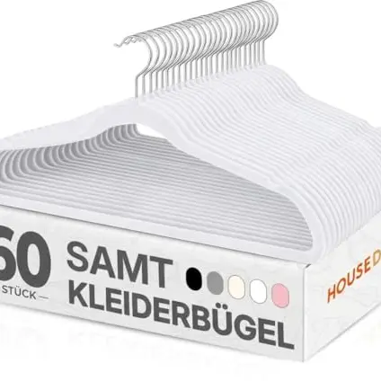 HOUSE DAY Samt Kleiderbügel, 60 Stück, rutschfest, drehbarer Haken, schwarz