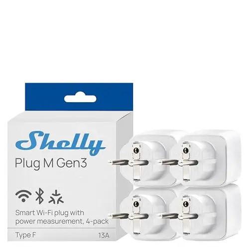 Shelly Plug M Gen3 Weiß – Smarte WLAN & Matter Steckdose mit Leistungsmessung, 13A/3000W, Zeitschaltuhr, ohne Hub (4 Stück)