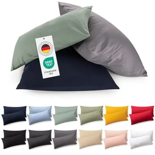 Blumtal Kissenbezug 40x80 cm, 2er Set, Weiß, Baumwoll-Jersey, mit Reißverschluss