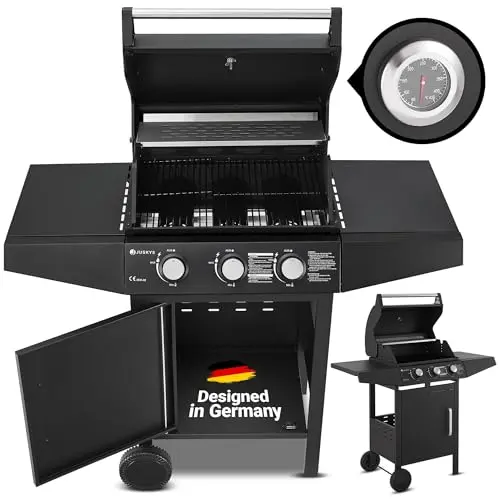 Juskys Gasgrill Louisiana 3 Brenner – BBQ Grillwagen mit Deckel, Grillrost, Thermometer & Abdeckplane