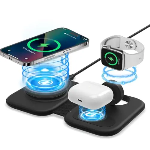 3-in-1 Faltbares Kabelloses Ladegerät für iPhone 15/14/13/12 Pro Max, Watch und AirPods (Schwarz)