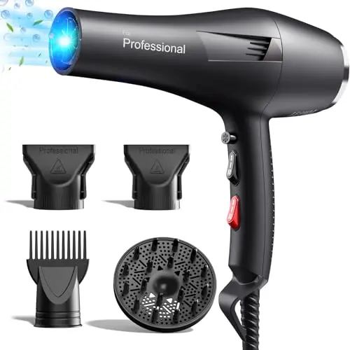 HappyGoo Profi Haartrockner mit Diffusor und Stylingdüsen, 3 Heiz- und 2 Geschwindigkeitsstufen (Schwarz)