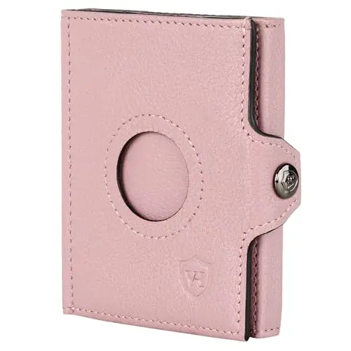 VON HEESEN Slim Wallet für Airtag mit RFID-Schutz - Kompakte Geldbörse aus Leder (Lavendel)