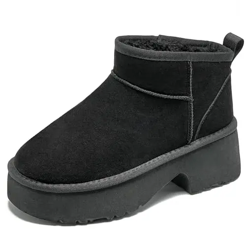 Mishansha Damen Winterstiefel Warm, Chunky Heels, Schwarz, Größe 40