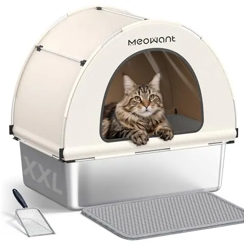 Meowant Katzenklo XXL Edelstahl mit Stoffüberdachung - Geschlossen, geruchshemmend & leicht zu reinigen