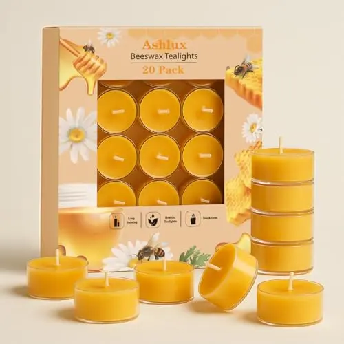 Ashlux Bienenwachs-Teelichter, 20 Stück, 4 Stunden Brenndauer, gelbe Kerzen in Acrylbechern für Weihnachten, Hochzeit & Zuhause