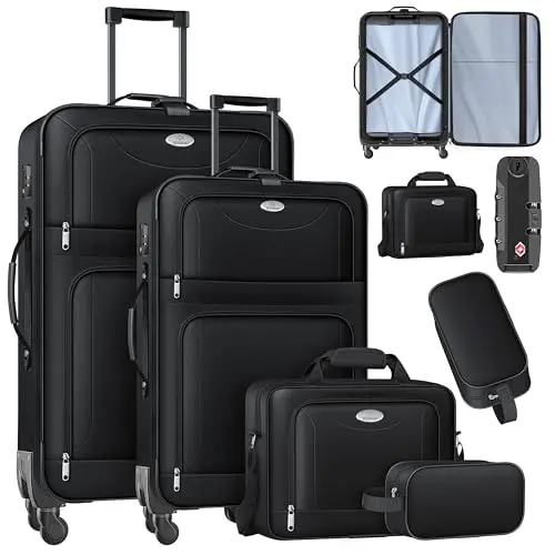 KESSER® 4-teiliges Reisekoffer Set | Trolley mit TSA-Schloss, 360° Rollen & Teleskopgriff | Inkl. Kosmetiktasche und Handgepäck