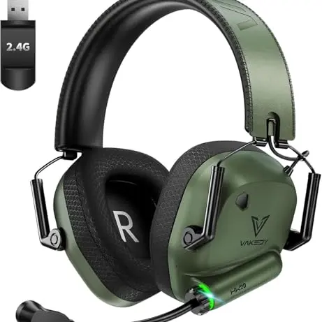 Vakedy Wireless Gaming Headset für PC, PS4, PS5, Mac, Switch - 50 Stunden Akkulaufzeit, Niedrige Latenz, Leicht (Grün)