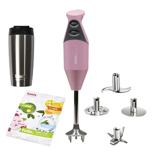 bamix Stabmixer-Set M200 toGO mit Multifunktionsmesser und 4 Aufsätzen – Pink