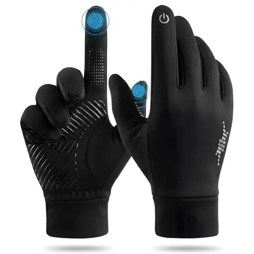 PjuQow Fahrrad Handschuhe für Herren und Damen, wasserdicht und winddicht mit Touchscreen-Funktion, ideal für Radfahren und Laufen