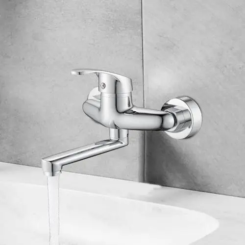 diceevil Küchenarmatur Wandmontage, 360° drehbar, Einhebelmischer mit 16CM Schwenkarm