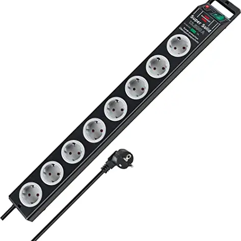 Brennenstuhl Super-Solid 8-Fach Steckdosenleiste mit Überspannungsschutz, 2,5m Kabel und Schalter, schwarz/grau