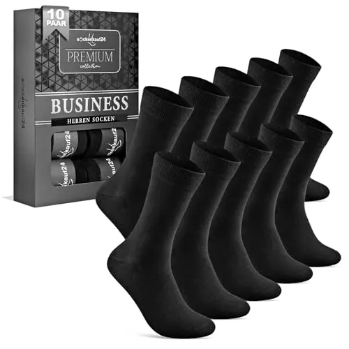 10 Paar Herren Socken Schwarz - Atmungsaktive Business Anzugsocken 43-46